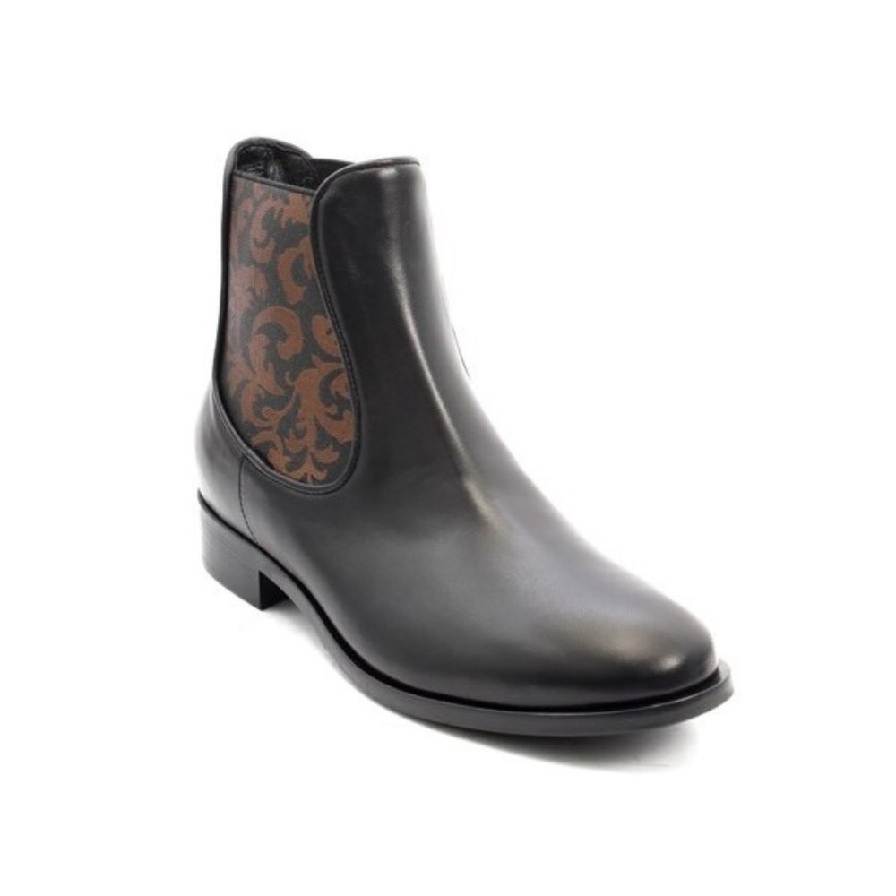 ITALIAN Black / Bronze Leather Pull-On Ankle Boots
